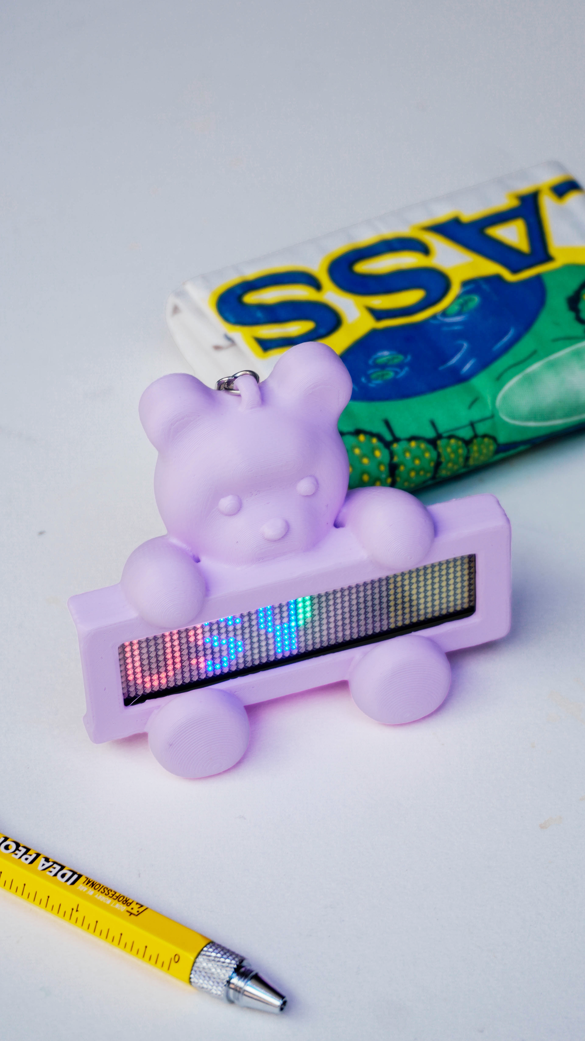 ライラックのクマ型LEDメッセージキーホルダー MESSAGE BEAR